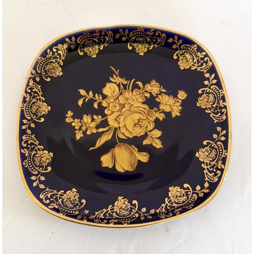 Limoges Cobalt Blue and Gold 4 1/4" Plate Made in France Vintage Trinket Dish